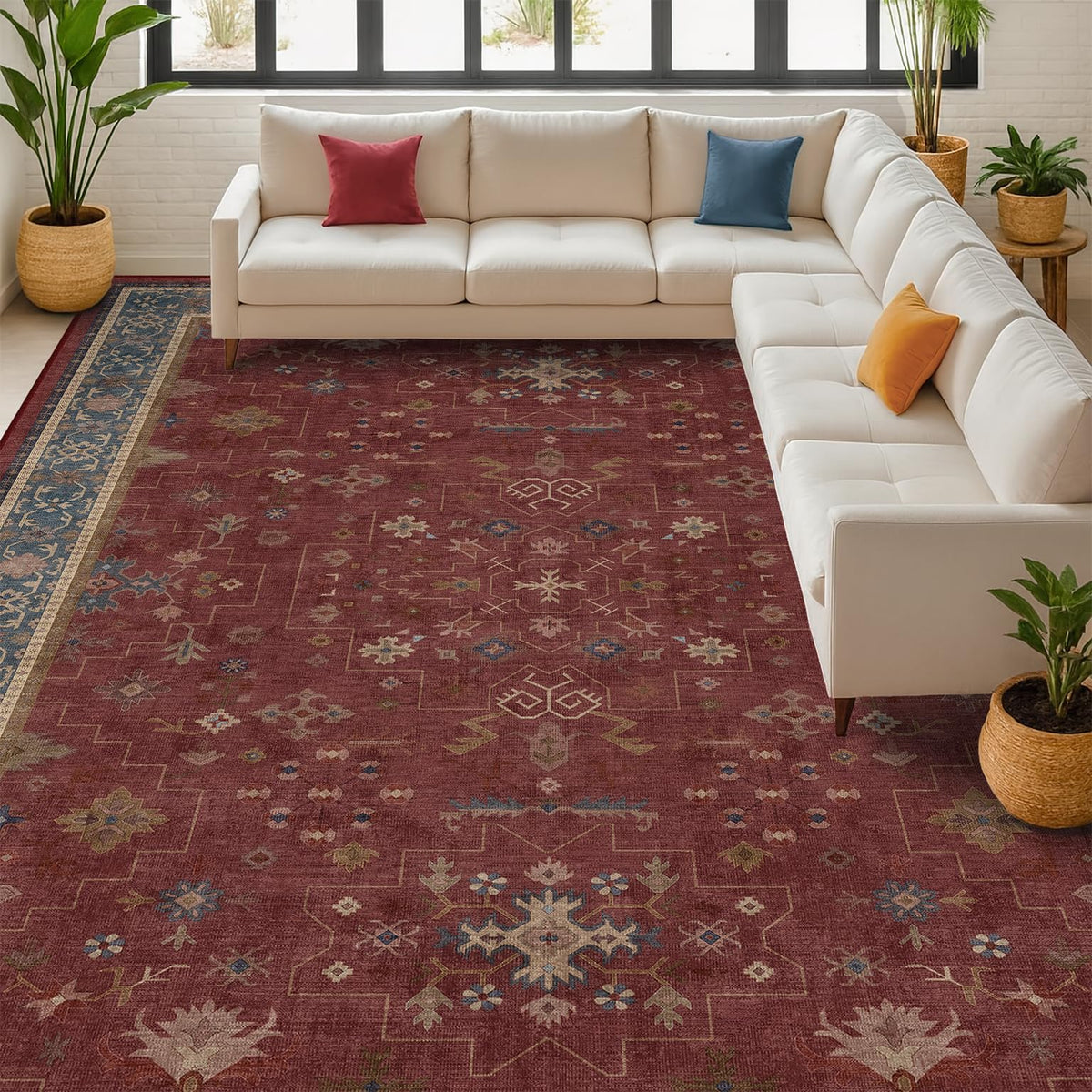 Hazo Haus Oriental 8x10 rug under dining table proves durable low-pile surface