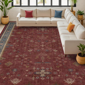 Hazo Haus Oriental 8x10 rug under dining table proves durable low-pile surface