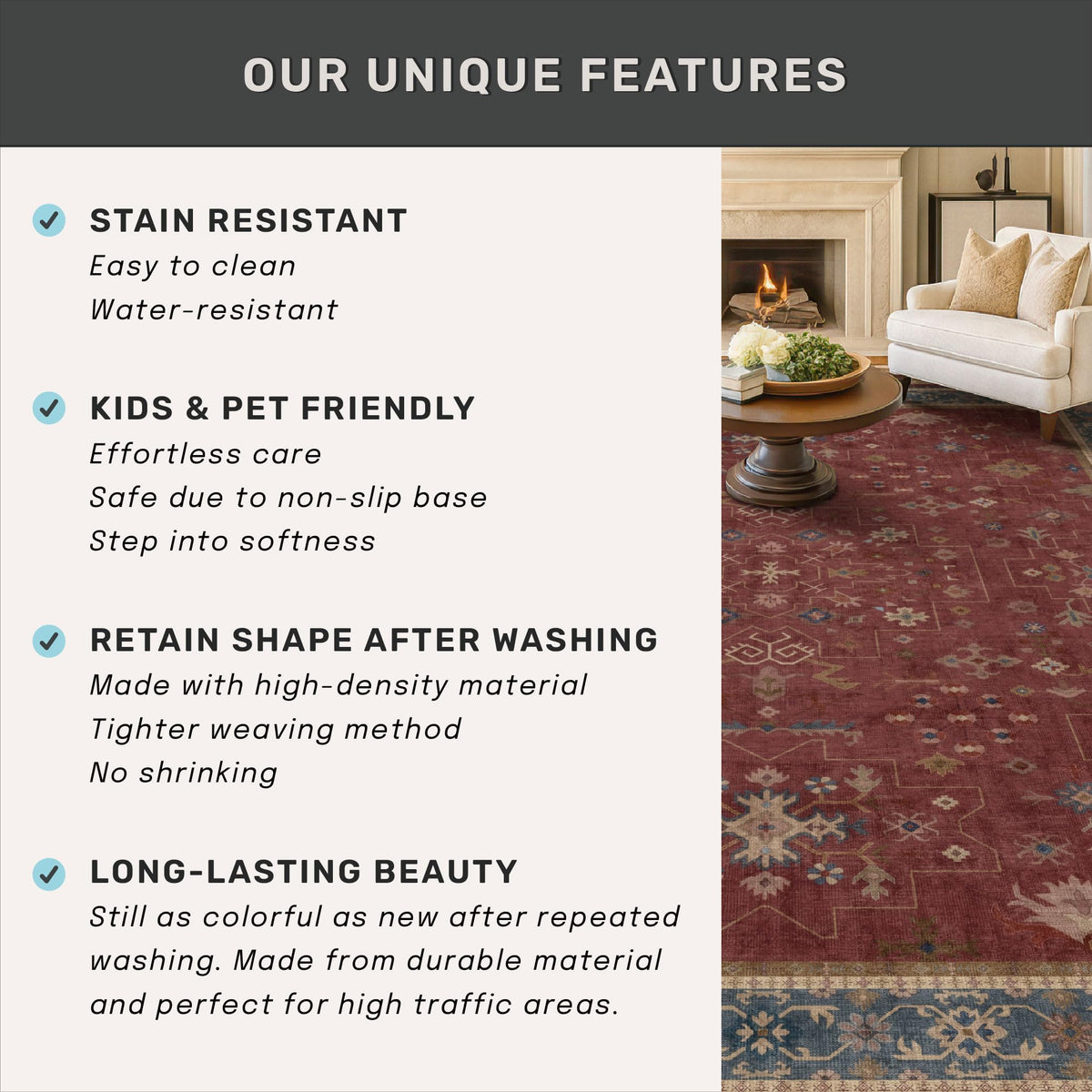 Hazo Haus Oriental 8x10 rug in living room setting shows plush underfoot luxury