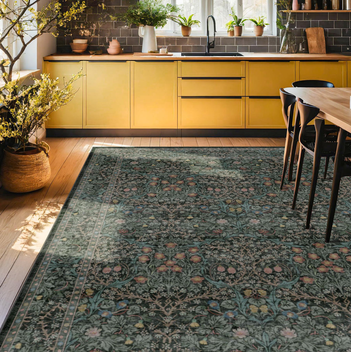 Hazo Haus oriental low-pile rug backing provides anti-slip stability.