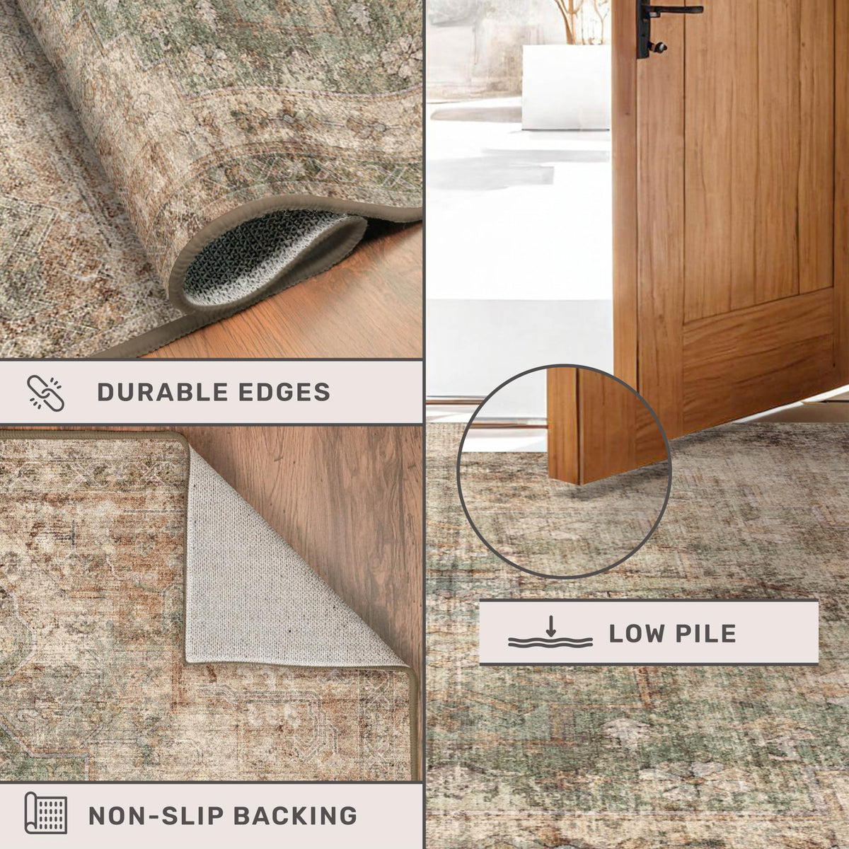 Hazo Haus rug under dining table with low pile for easy chair movement.