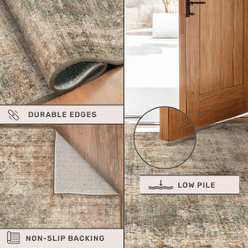 Hazo Haus rug under dining table with low pile for easy chair movement.