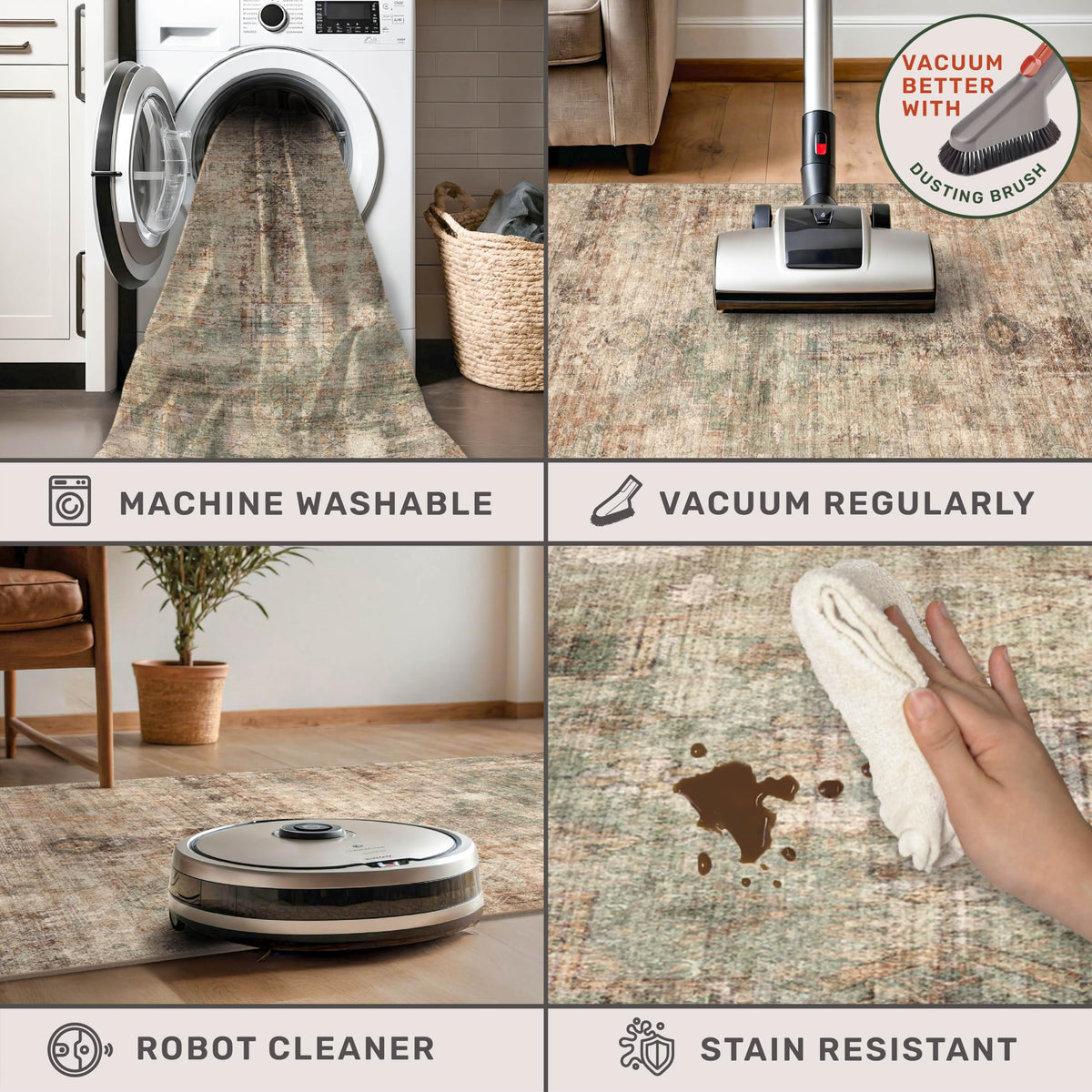 Kids and pets friendly Hazo Haus rug with durable, stain-resistant surface.