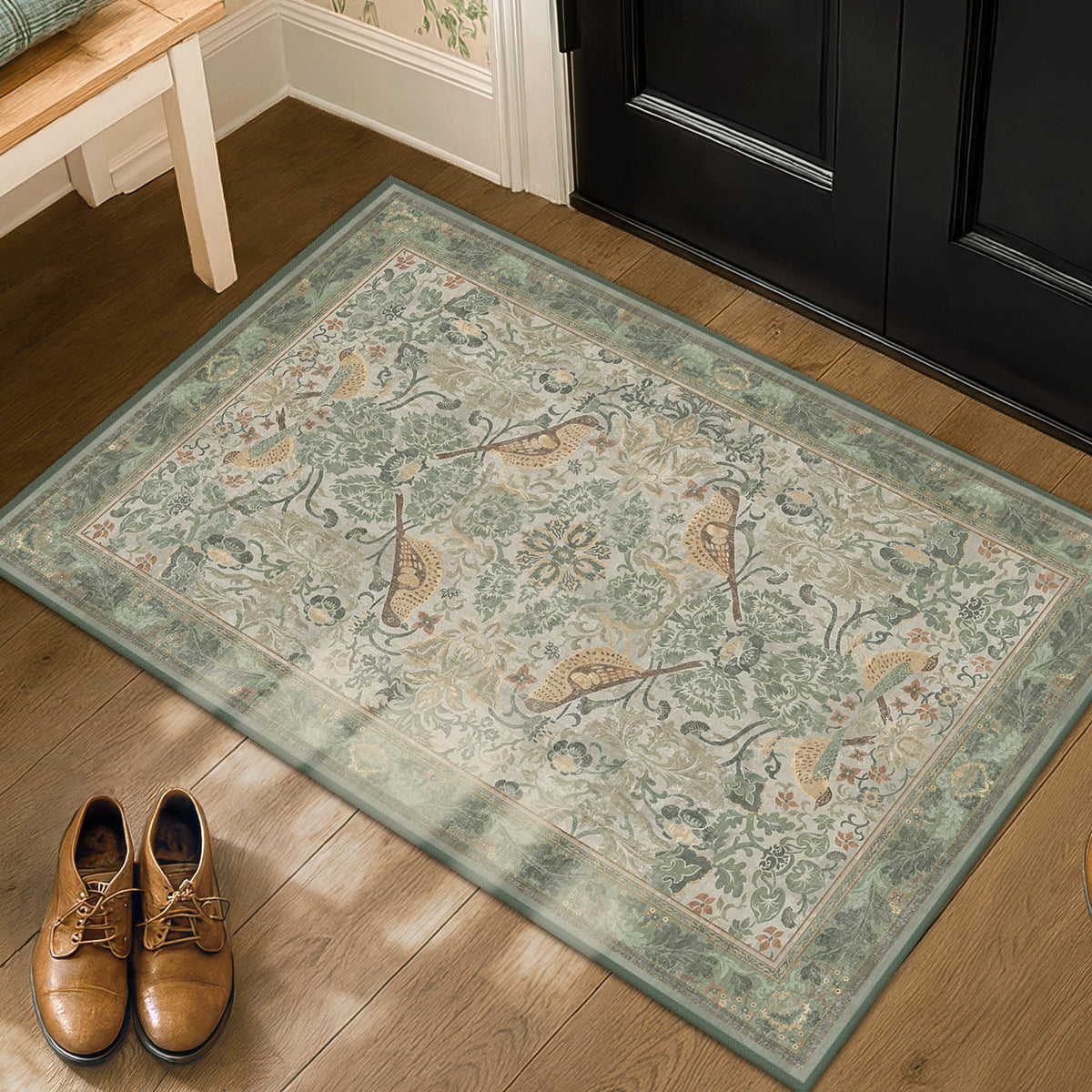 Hazo Haus Sage Green Boho Bathroom Rug close up texture for durability and stain resistance