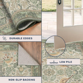 Hazo Haus Sage Green Boho Bathroom Rug entryway perspective highlighting low pile cleaning ease