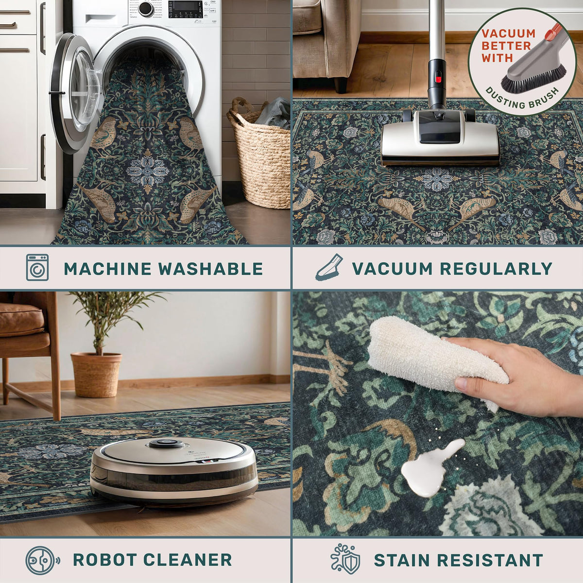 Hazo Haus soft low-pile rug is easy to vacuum and quick to clean.