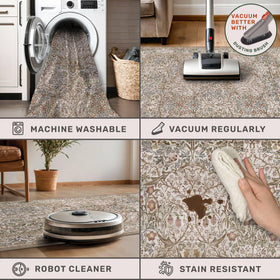 Hazo Haus washable rug demonstrates easy care with cold-water machine washing