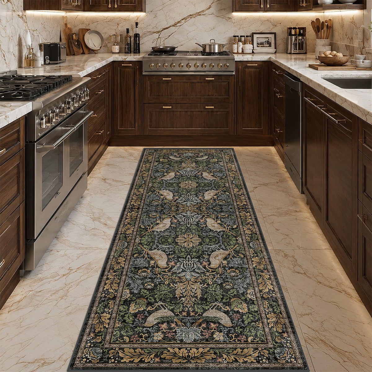 Hazo Haus floral pattern rug; low-pile, easy-care for busy laundry spaces