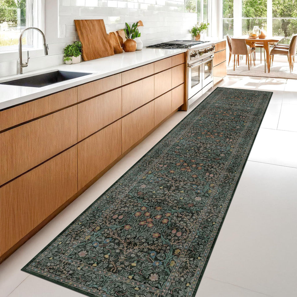 Hazo Haus vintage washable 2x10 runner rug with non-slip backing for safe hallways.
