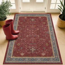 Hazo Haus washable 3x5 entry rug in burgundy for easy cleaning and durable use.