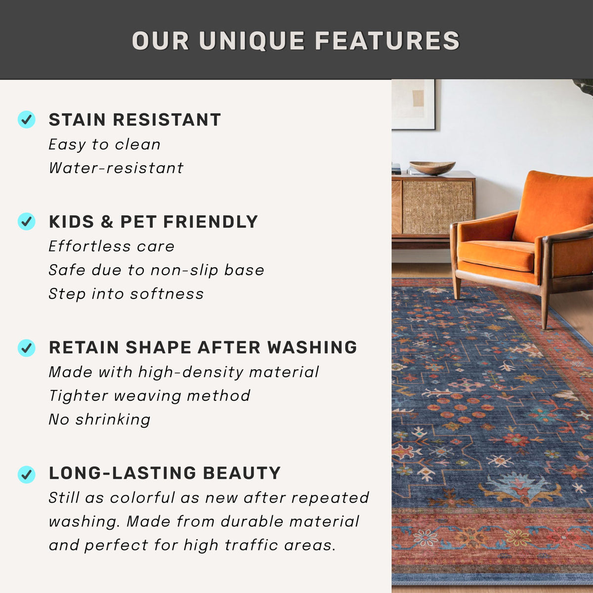 Hazo Haus navy blue rug arrives folded; roll out to flatten