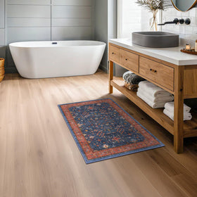 Hazo Haus navy blue rug with low pile for easy cleaning and daily use