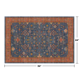 Hazo Haus navy blue tribal pattern rug adds focal point in kitchen