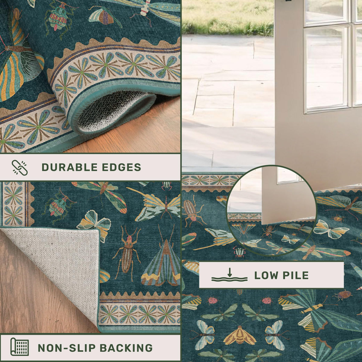 Kitchen setup featuring Hazo Haus rug for easy cleanup and style.