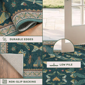 Kitchen setup featuring Hazo Haus rug for easy cleanup and style.