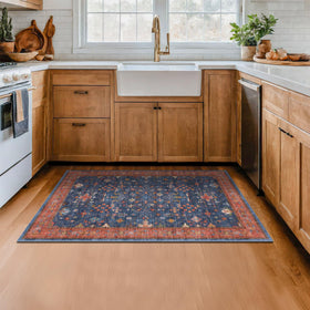 Hazo Haus washable kitchen rug 3x4 navy blue with durable, easy-clean surface.