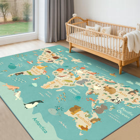 Hazo Haus blue play rug creates calm, inviting learning corners.