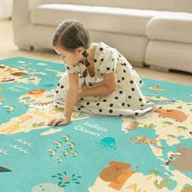 Hazo Haus animal world map rug inspires curiosity and storytelling.