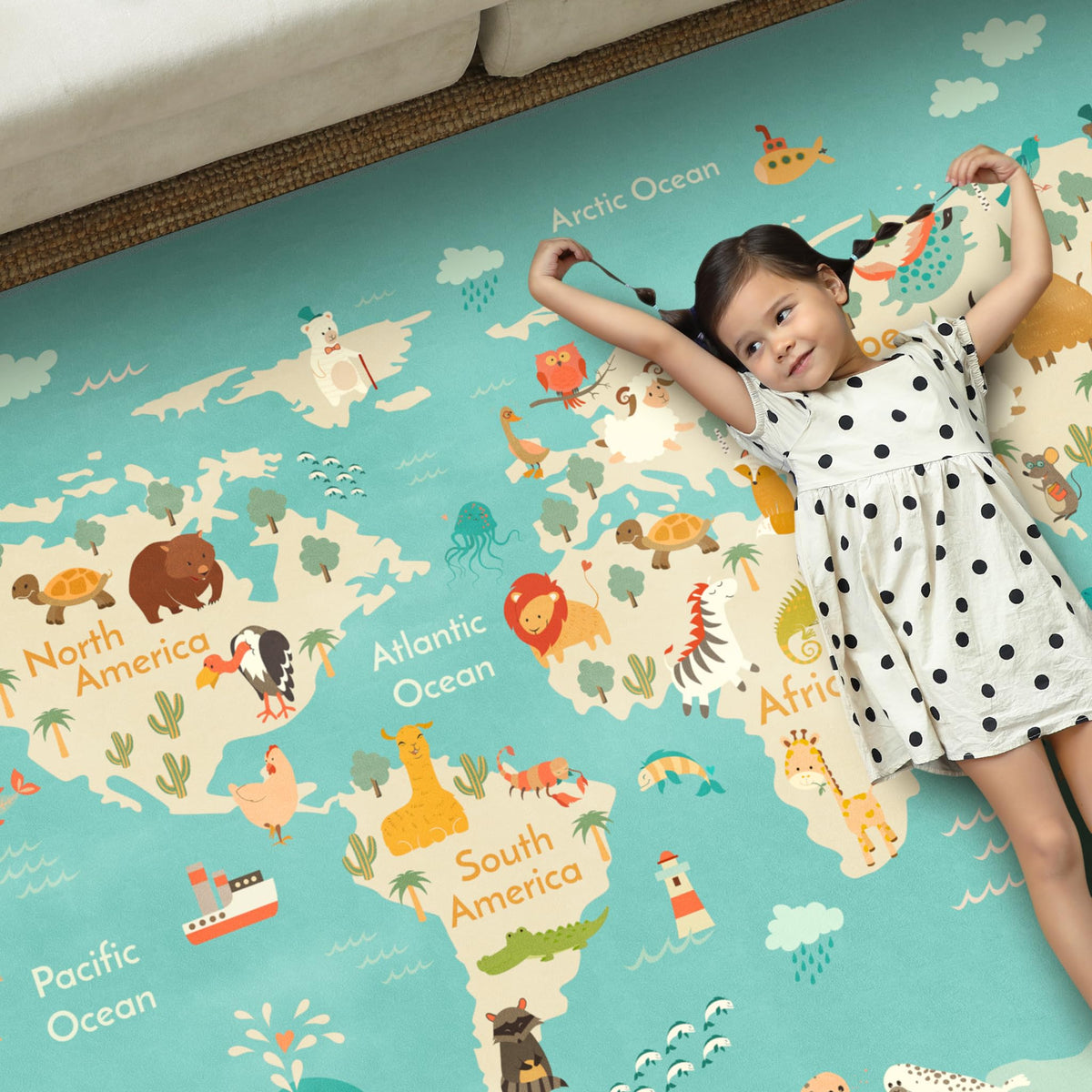 Hazo Haus non-slip latex backing keeps toddlers safe during active play.