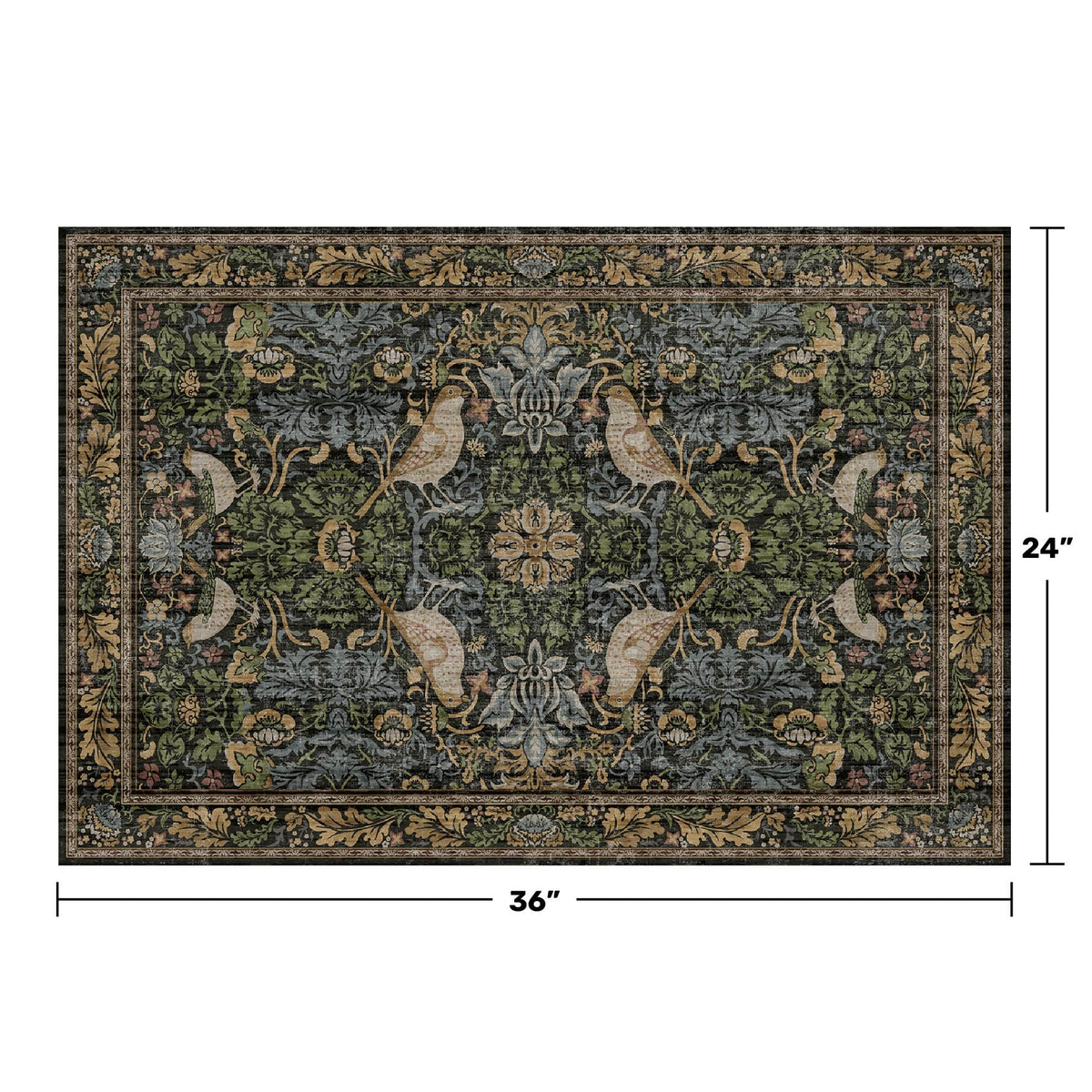 Hazo Haus rug featuring bird motif and botanical pattern close-up