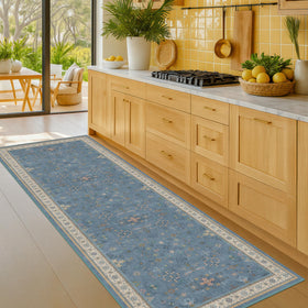 Hazo Haus boho 2x6 rug runner in light blue washable for busy entryways