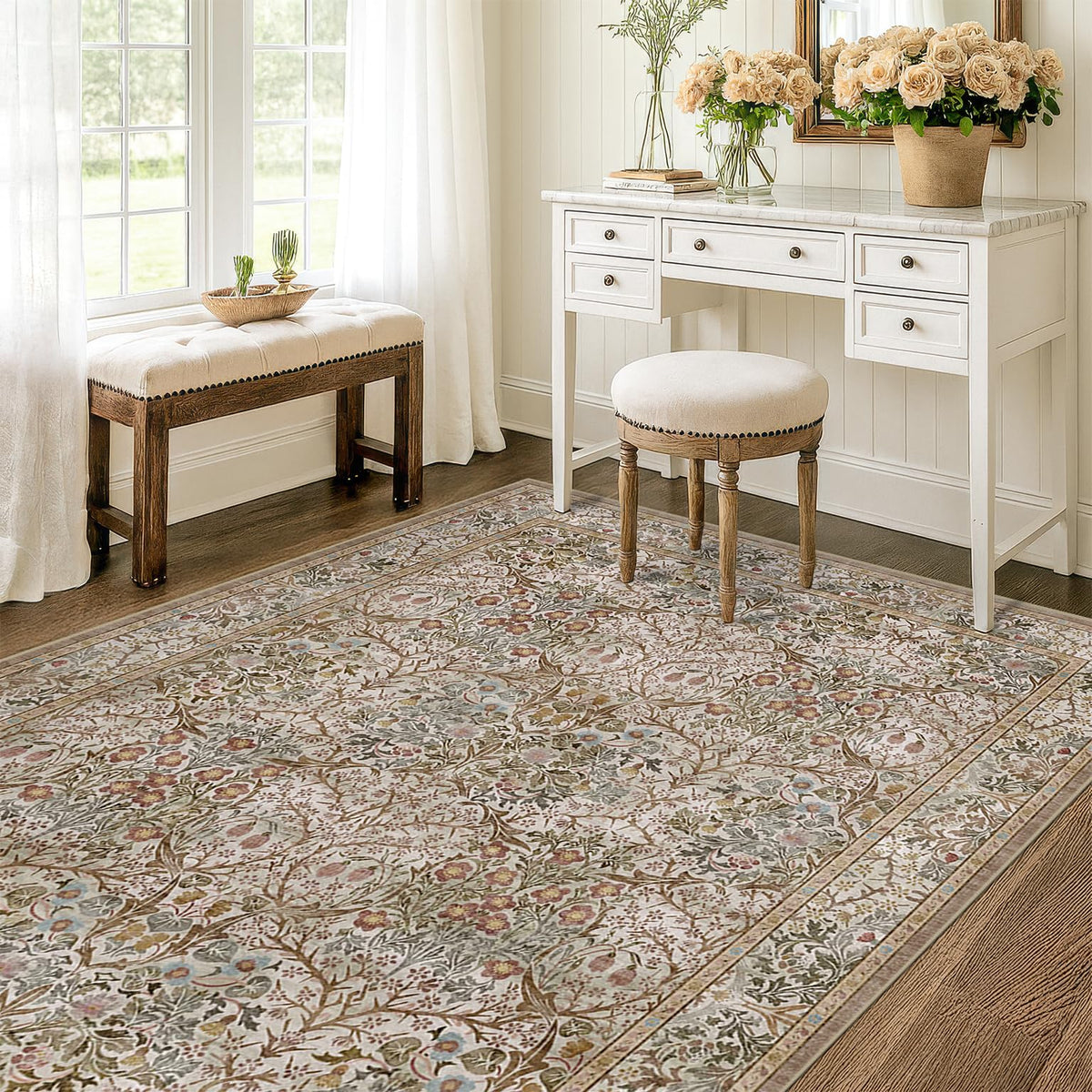 Hazo Haus botanical floral pattern rug with timeless Victorian-inspired motif.