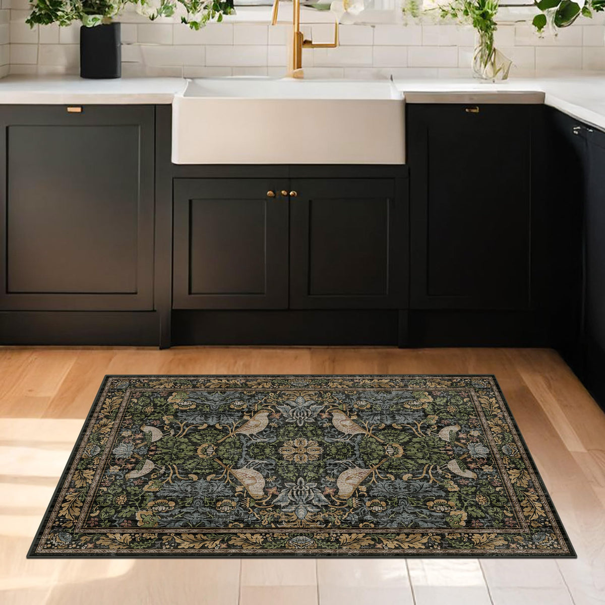 Hazo Haus charcoal olive slate tones rug detail for classic décor