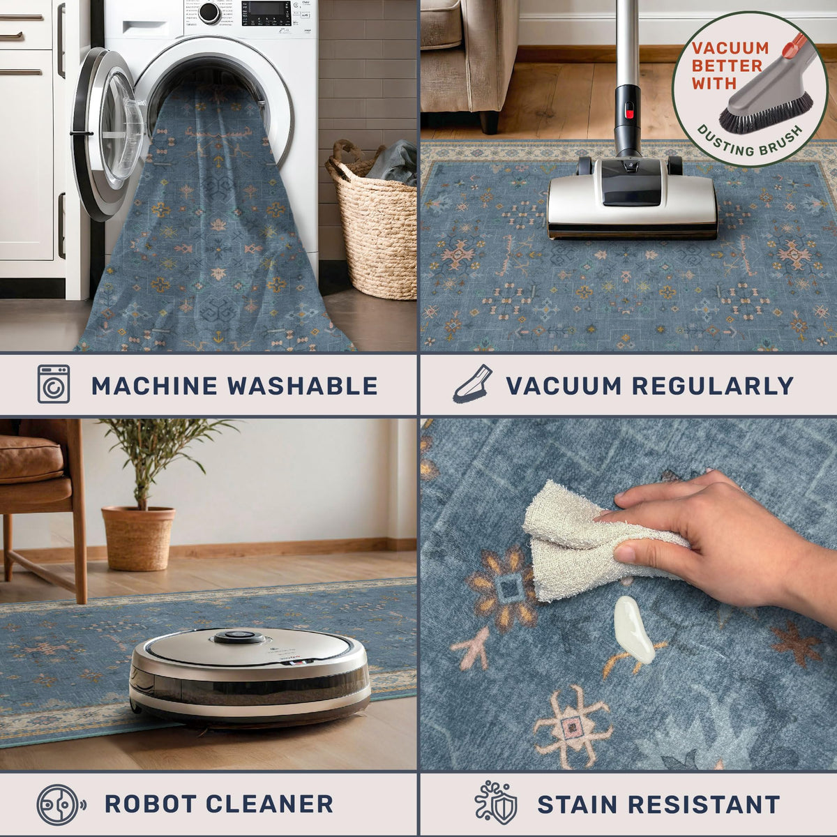 Hazo Haus low pile rug feels soft underfoot and easy to clean