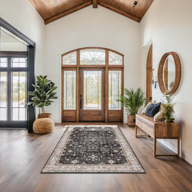 Hazo Haus non-slip backing detail emphasizes safety on wood floors.