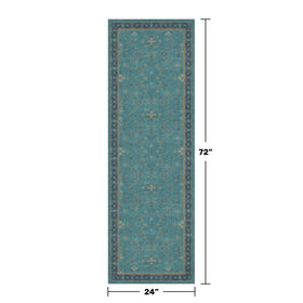 Hazo Haus teal floral motif enhances bathroom and mood.