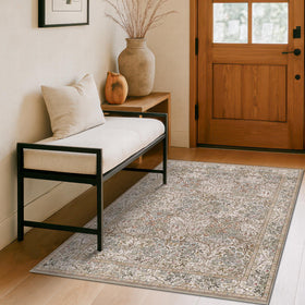 Hazo Haus vintage botanical area rug with soft, low-pile texture for entryways.