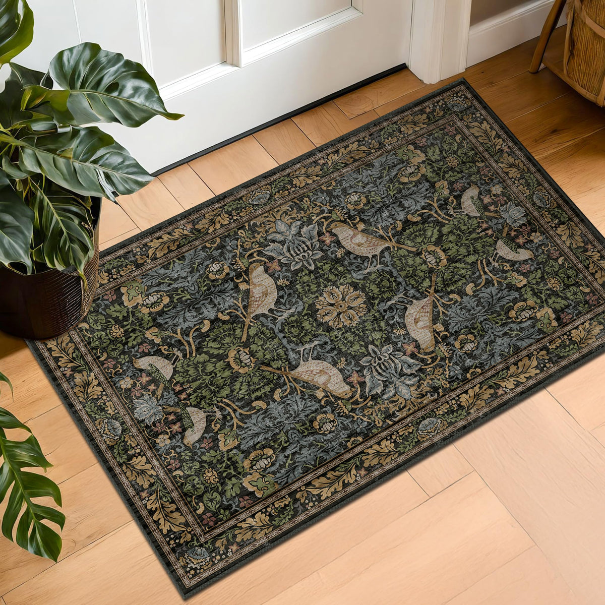 Hazo Haus washable dark vintage floral rug 2x3 in entryway with bold pattern