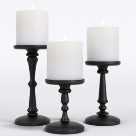 HB Design Co. matte black 6-inch candle holder for sturdy pillar display.