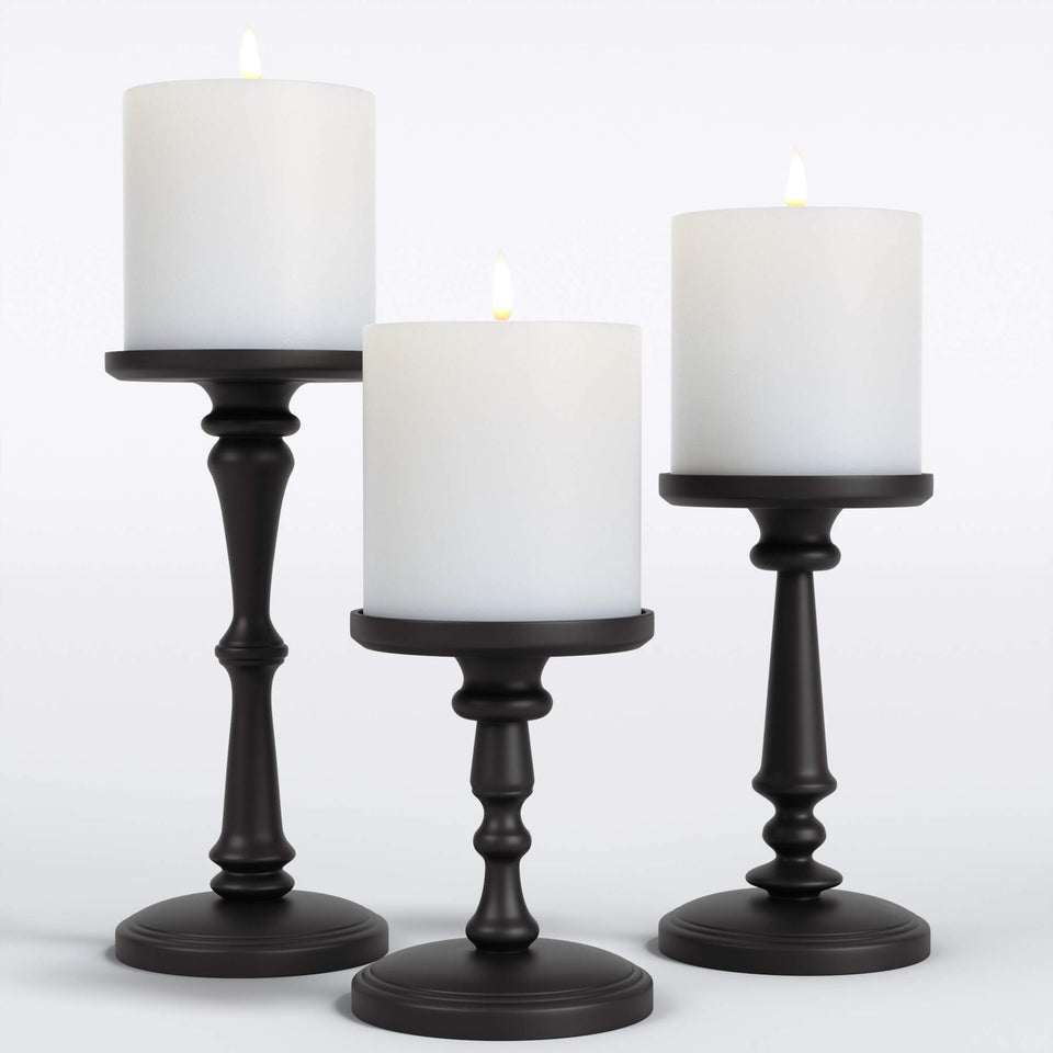 HB Design Co. matte black 6-inch candle holder for sturdy pillar display.