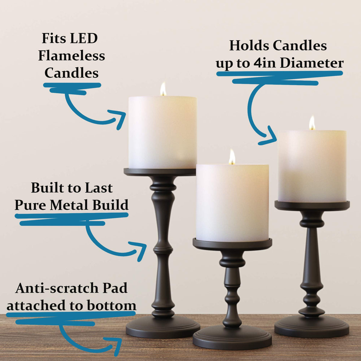 HB Design Co. matte black 8-inch candle holder elevates mantels.