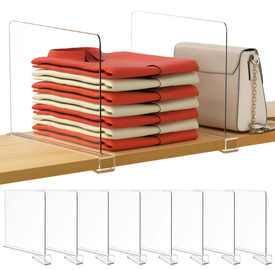 HBlife clear shelf divider neatly separates purses on a 12-inch shelf for easy access.