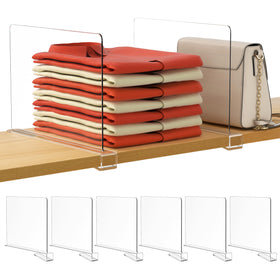 HBlife 6-pack closet dividers in clear acrylic keep shelves organized and items easy to find.