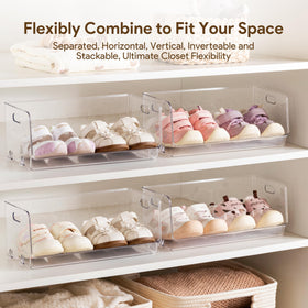 HBlife clear acrylic kids shoe rack stackable design saves space and grows with your collection.