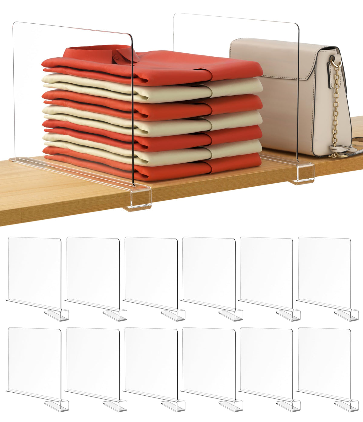 HBlife clear shelf divider for purses keeps items organized and visible.