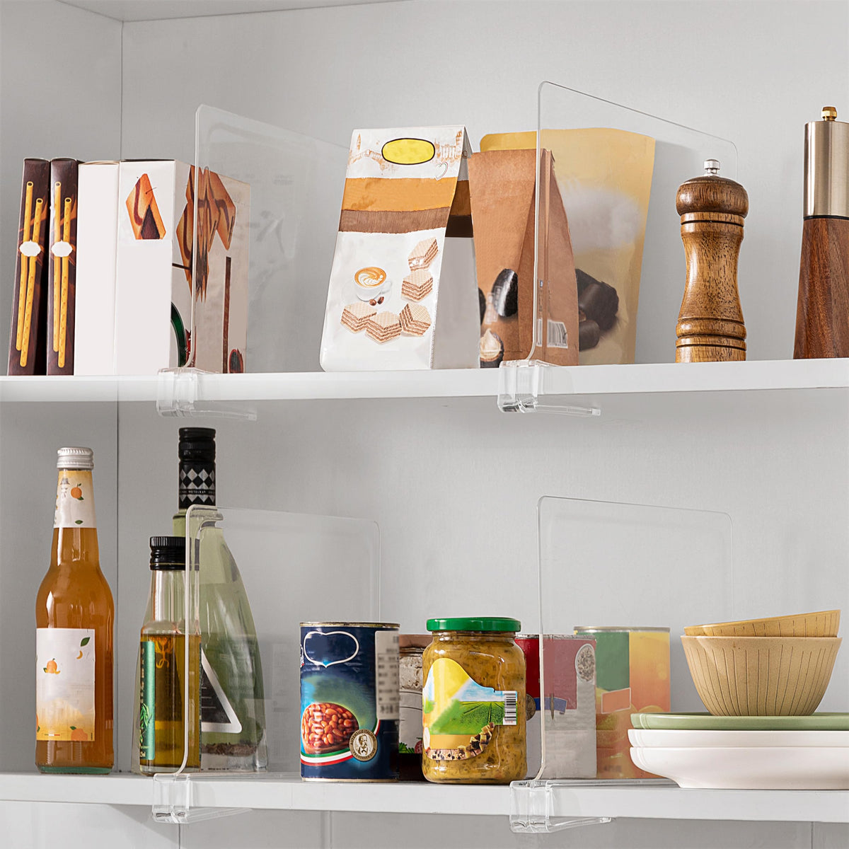 HBlife crystal-clear divider protects shelves while keeping items accessible.