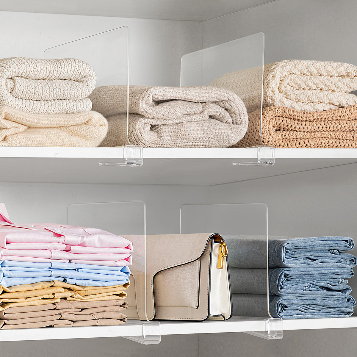 HBlife tidy closet using crystal-clear dividers for visibility