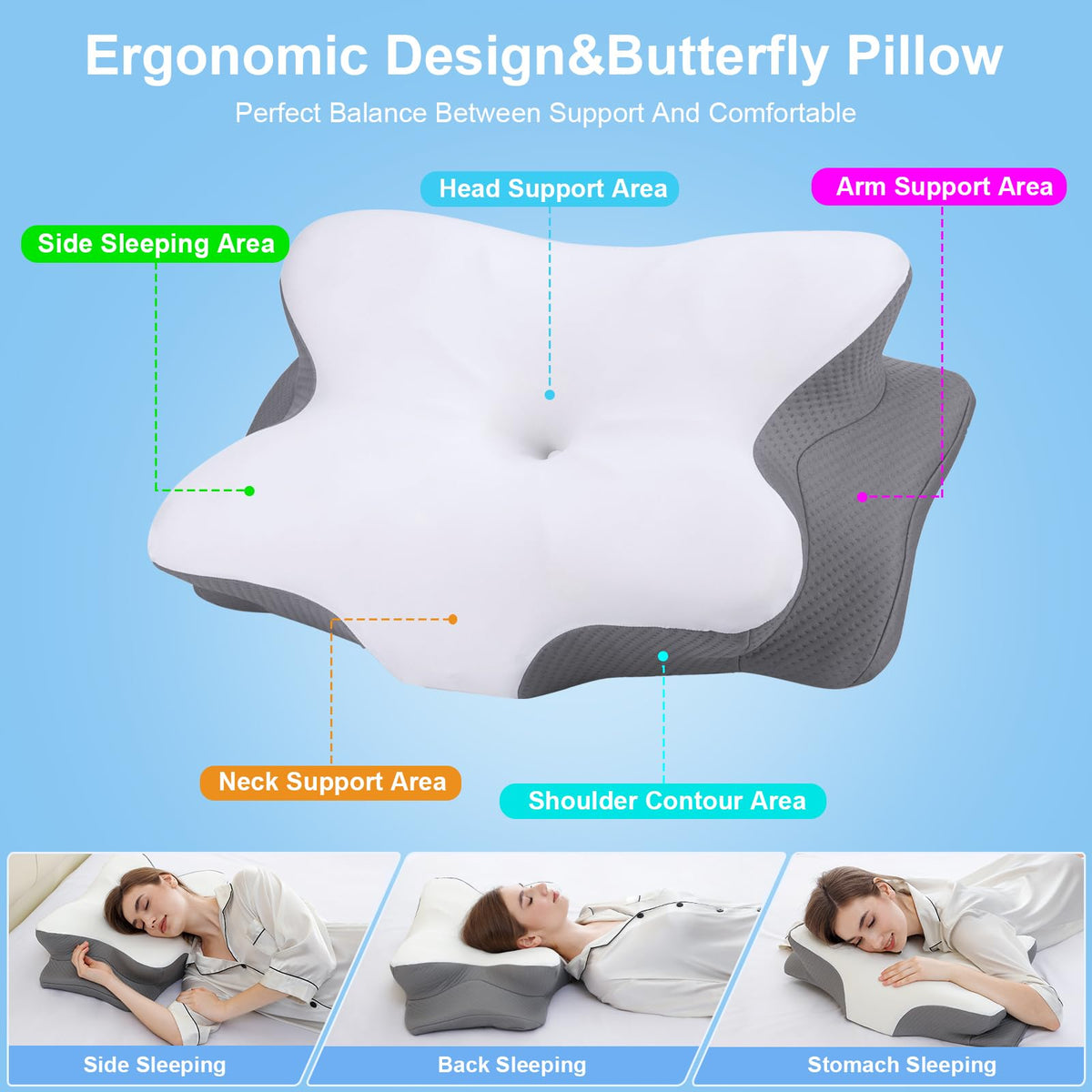 HBYGE pillow arc cervical traction zone aids neck alignment and comfort.