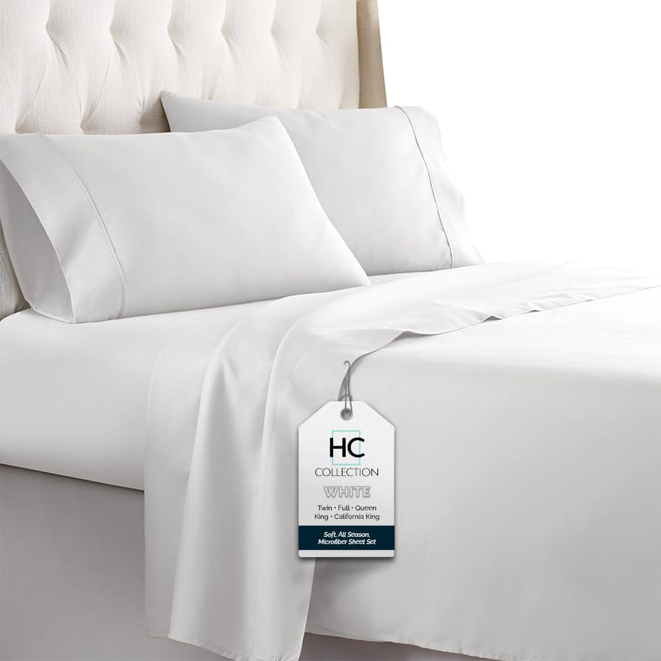 HC Collection bed sheets set flat sheet white, premium softness for hotel-like comfort.