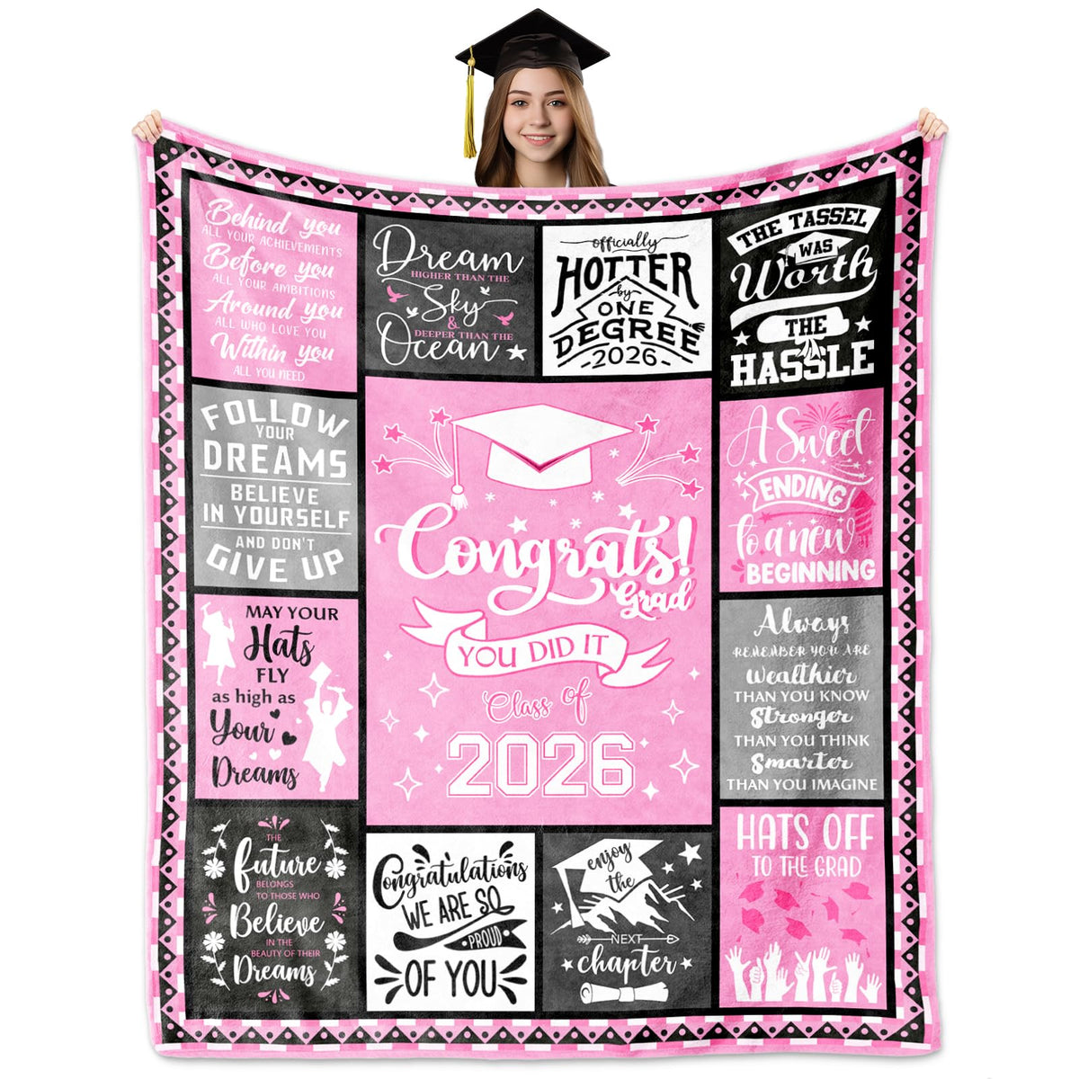 HCDER graduation blanket 60x50 spread on couch for cozy warmth.