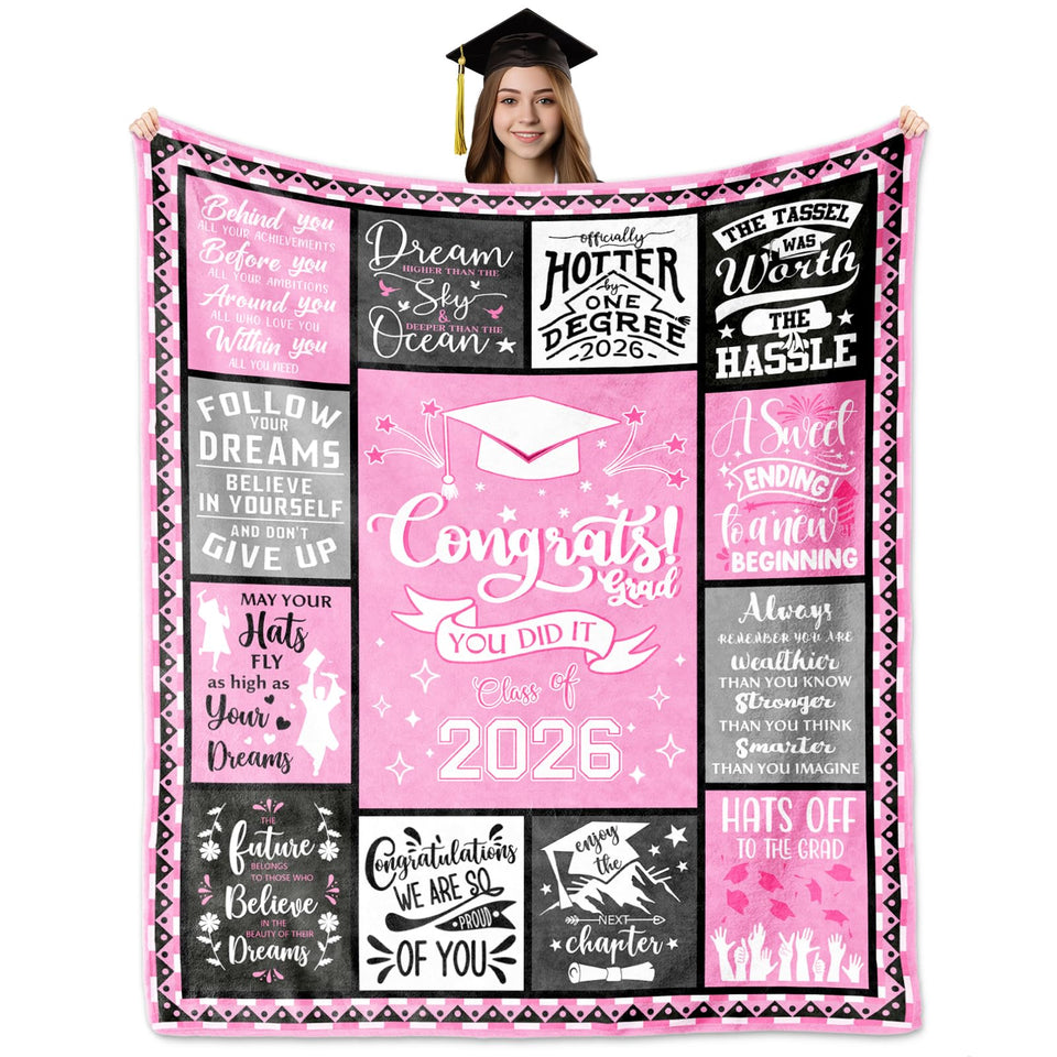 HCDER graduation blanket 60x50 spread on couch for cozy warmth.