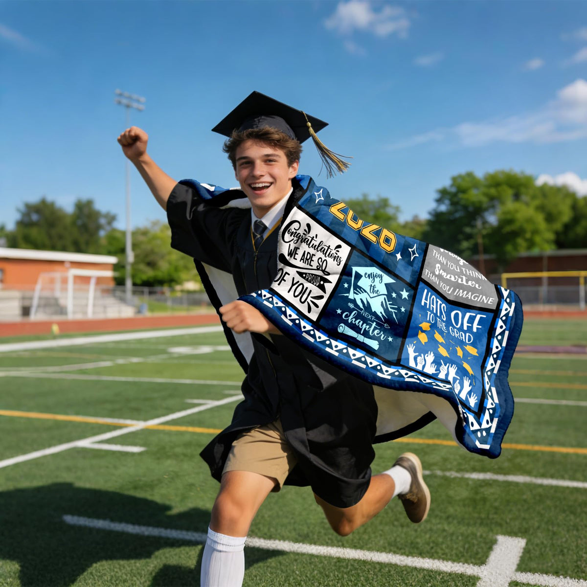 HCDER graduation blanket unfolded shows generous 60x50 inches of warmth.