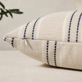 Hckot linen-weave navy cushion cover showcasing coastal stripes for indoor or outdoor use.