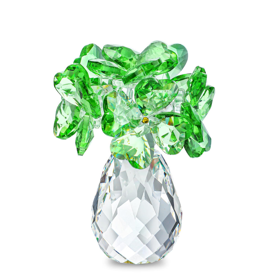 H&D HYALINE & DORA crystal four-leaf clover figurine on a glass base for elegant decor.