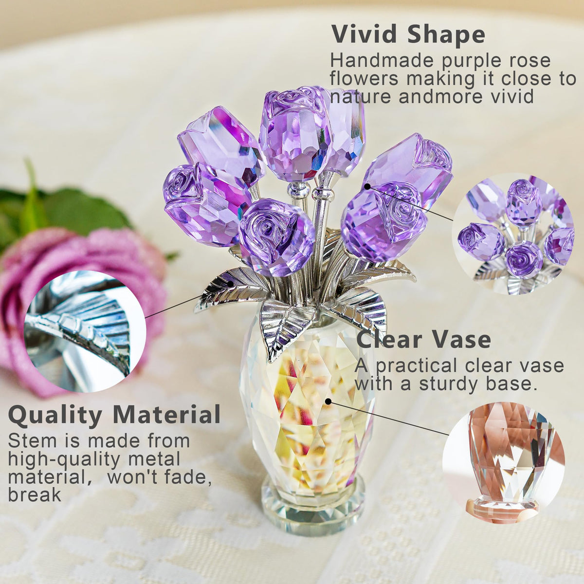 Close-up of purple crystal rose petals with shimmering facets.