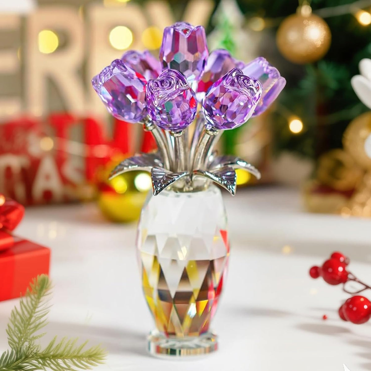 Symbolic dream motif of the purple crystal rose figurine.
